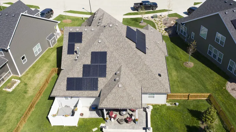 Home with several small solar arrays on different roof planes